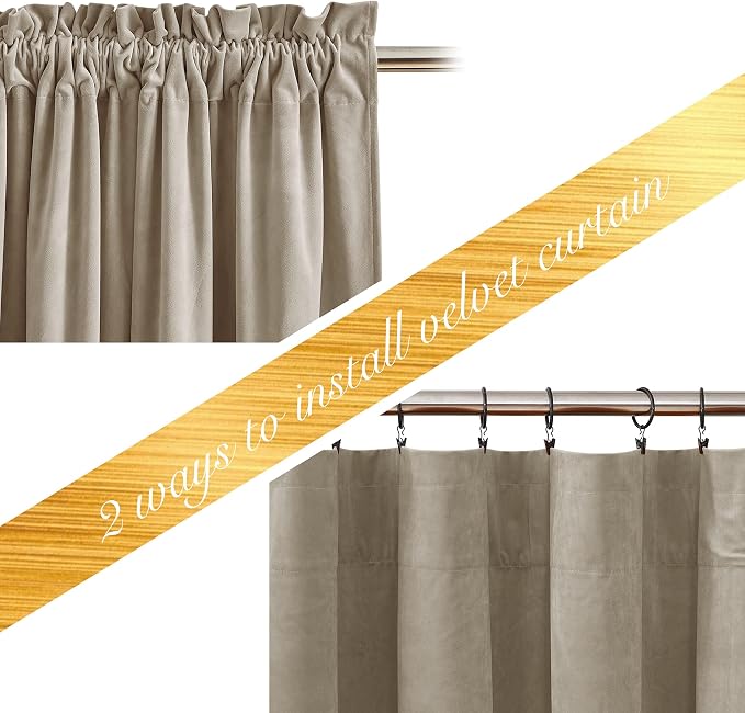 NICETOWN Camel Velvet Curtains 63 Inch Long 52 Wide, Room Darkening Vision - Image 3