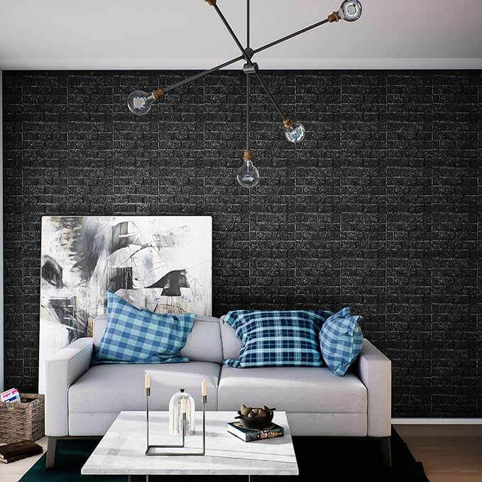 40 PCS 3D Wall Panels Peel and Stick Faux Foam 11.8"*11.8" Black Brick Wallpaper - Image 4