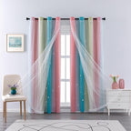 XiDi Curtains for Bedroom Decor, Rainbow Pink-Blue-52-90 - Image 7