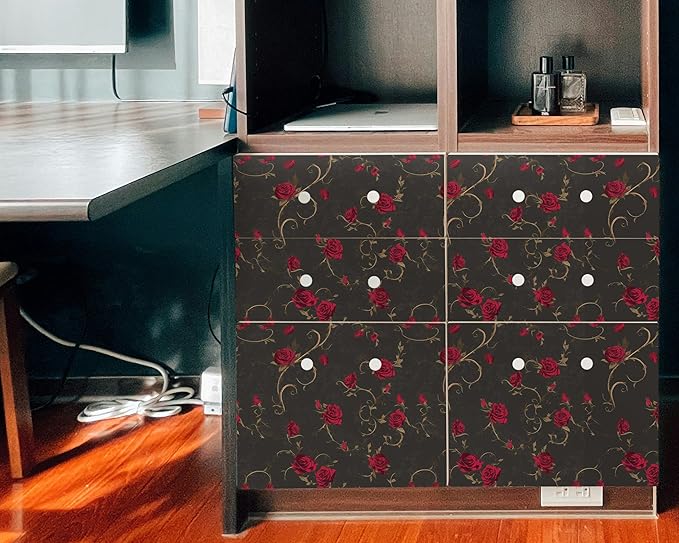 FLFK Vintage Wallpaper Peel and Stick Red Rose Wallpaper 16in x 384in Floral - Image 5