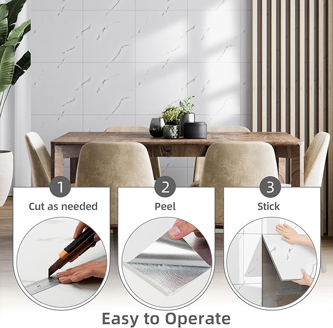 Vieshful 10pcs Peel and Stick Backsplash Tile，12"x12" Self Adhesive Marble Tile - Image 5