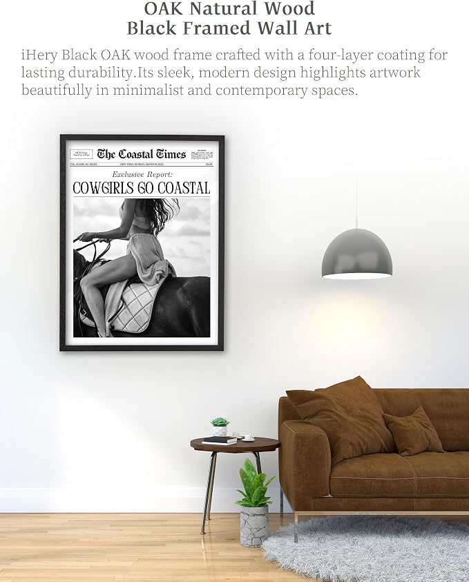 iHery Premium Natural Black OAK Wood 12x16in Cowgirls Go Coastal Trendy Framed - Image 2