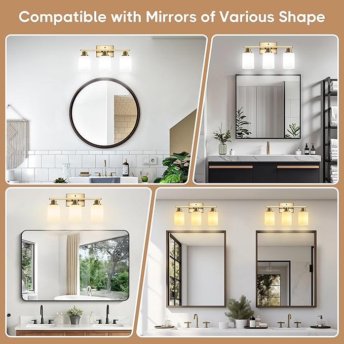 Ascher Bathroom Light Fixtures, 3-Light Vanity Light Over Mirror, Wall Lamp - Image 9