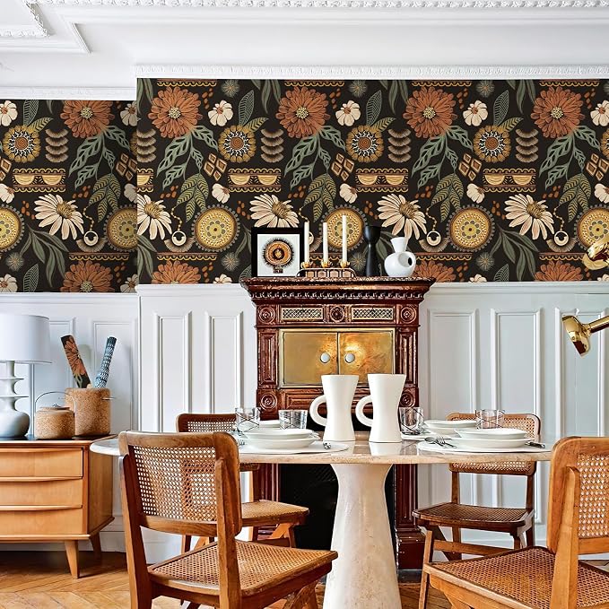 JiffDiff Boho Peel and Stick Wallpaper Vintage Floral Wall Paper Removable Sun - Image 5