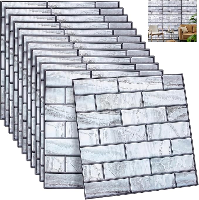 12PCS 3D Wall Panels Peel and Stick Foam Faux Brick Wall Panels, Self-Adhesive by GLASSWINDS