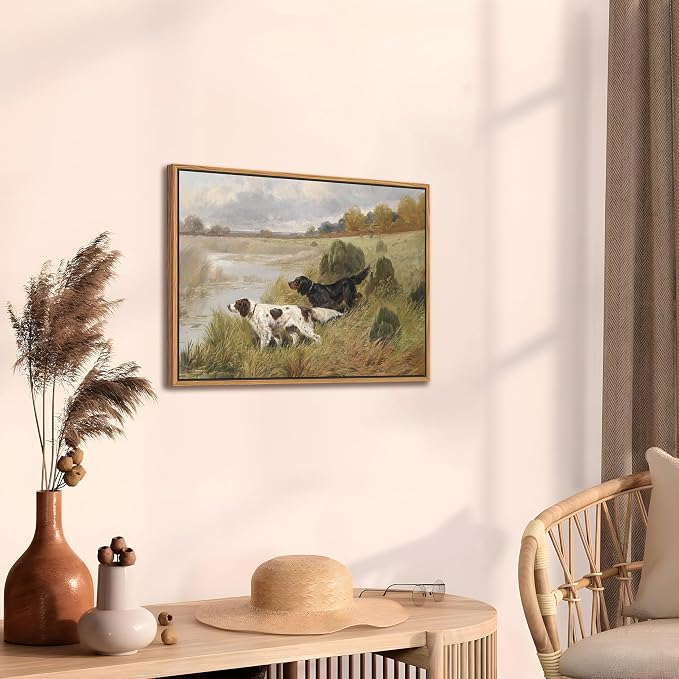 Floating Framed Vintage Hunting Dog Wall Art, Classic Countryside Landscape - Image 6