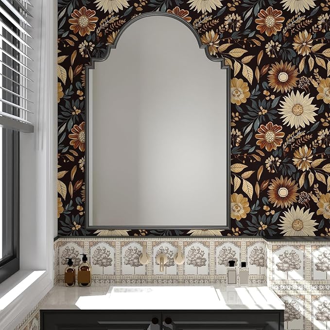 Boho Floral Wallpaper Peel and Stick, Vintage Dark Sunflower Contact Paper - Image 5