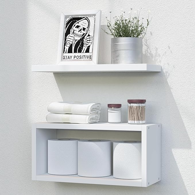 RICHER HOUSE Floating Shelves Bathroom, Above Toilet Bathroom Shelves, Wall by RicherHouse