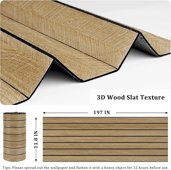 3D Brown Wood Wall Panels 197"x11.8" Acoustic Slat Wall Paneling Peel and Stick - Image 3