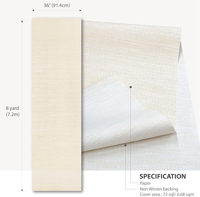 Ansehan Wallcovering W1321 Oxford Collection 36" W x 8 Yard L, Natural Paper - Image 6
