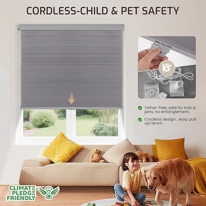 Grandekor No Drill No Tools Cordless Cellular Shades, 35.5" W x 64" H, UV - Image 4