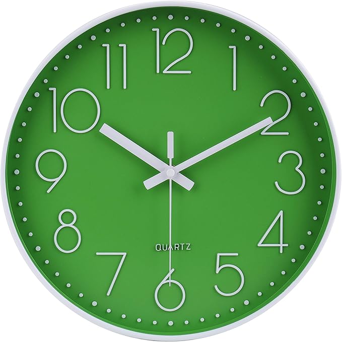 jomparis Modern Office Green Decor Wall Clock 12" Silent & Non-Ticking Battery by JOMPARIS
