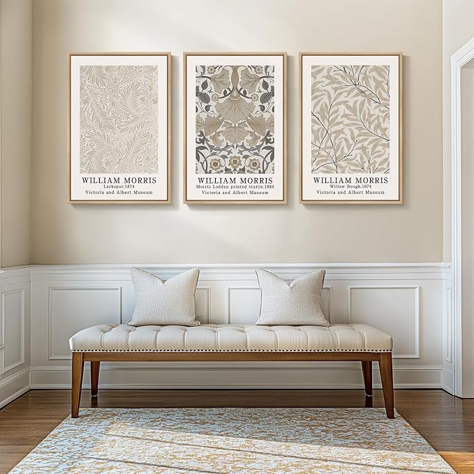 Framed Large William Morris Vintage Wall Art Set of 3, Large Neutral Botanical - Image 3