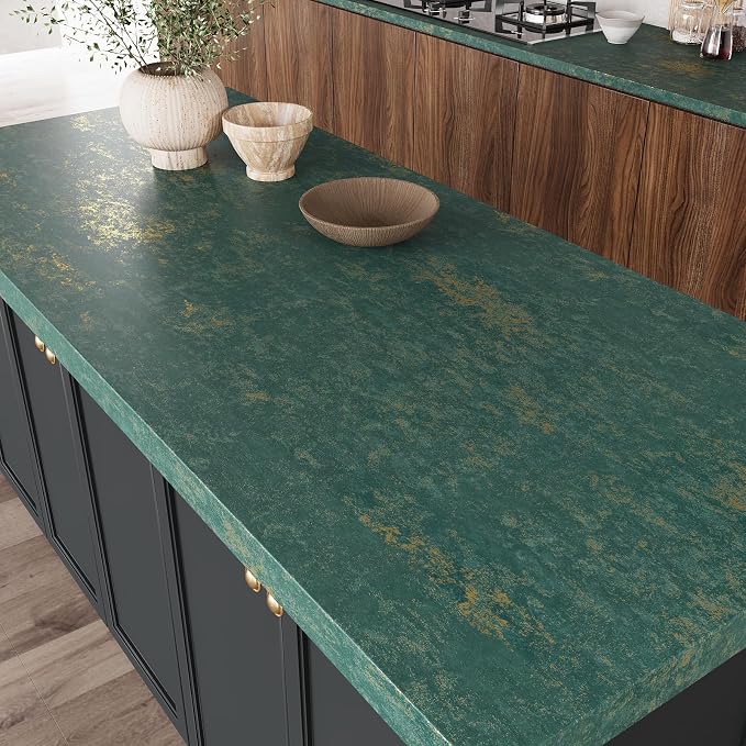 VEELIKE Vintage Teal Gold Peel and Stick Wallpaper Metallic Distressed Green - Image 6