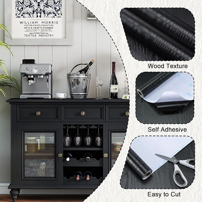 Vinjiasin Peel and Stick Wallpaper Black Wallpaper Black Wood Contact Paper - Image 7