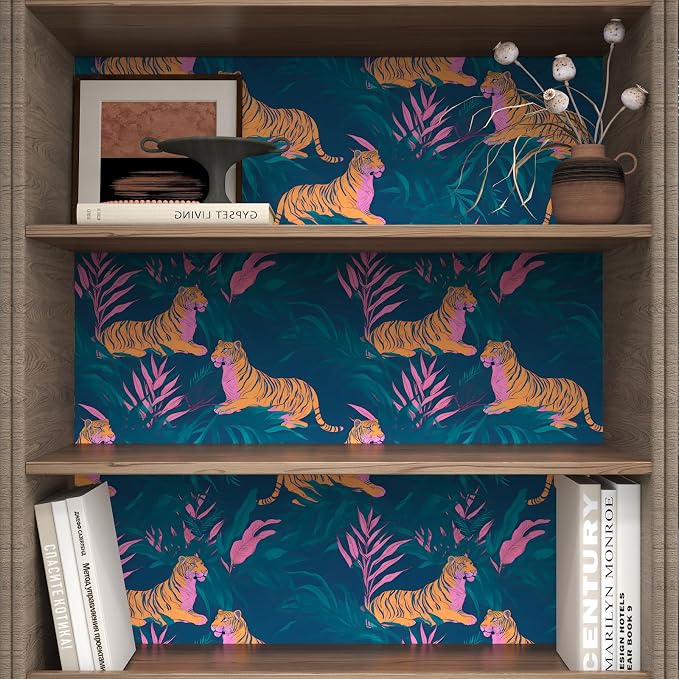BOKEBEVE Tropical Contact Paper Tiger Wallpaper Peel and Stick Vintage Animal - Image 2