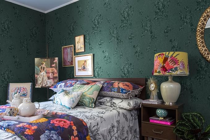 Erfoni 118"x17.7" Dark Green Wallpaper Thicken Floral Embossed Contact Paper - Image 7