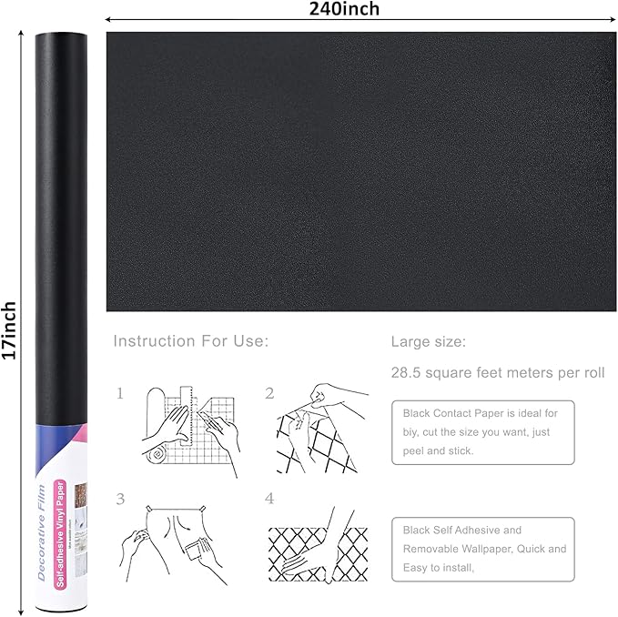 Arthome17 x240 Black Peel and Stick Wallpaper, Matte Black Contact Paper - Image 2