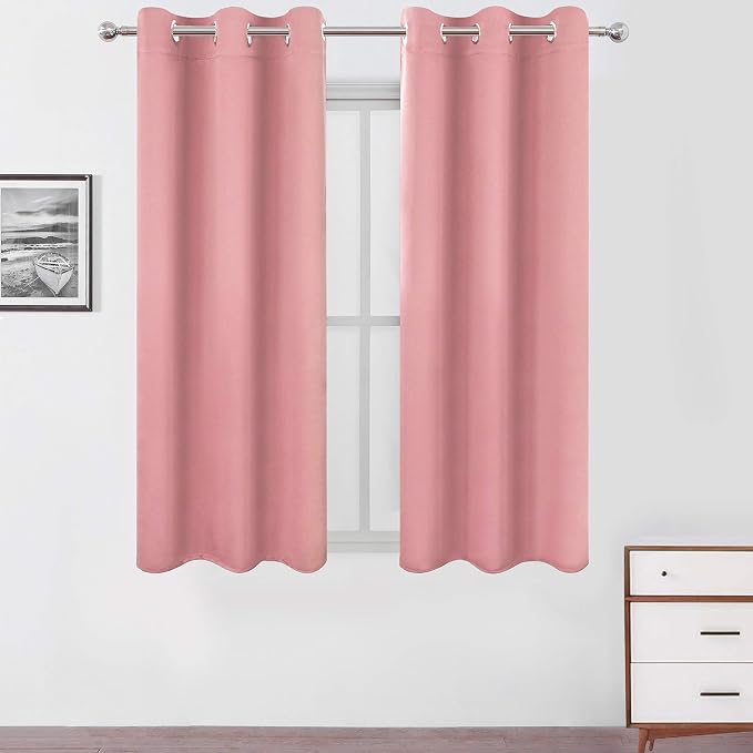 LEMOMO Pink Blackout Curtains 40 x 63 Inch Length/Set of 2 Curtain by Lemomo