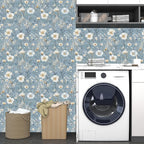 Laatse Blue Floral Peel and Stick Wallpaper White Botanical Contact Paper - Image 6
