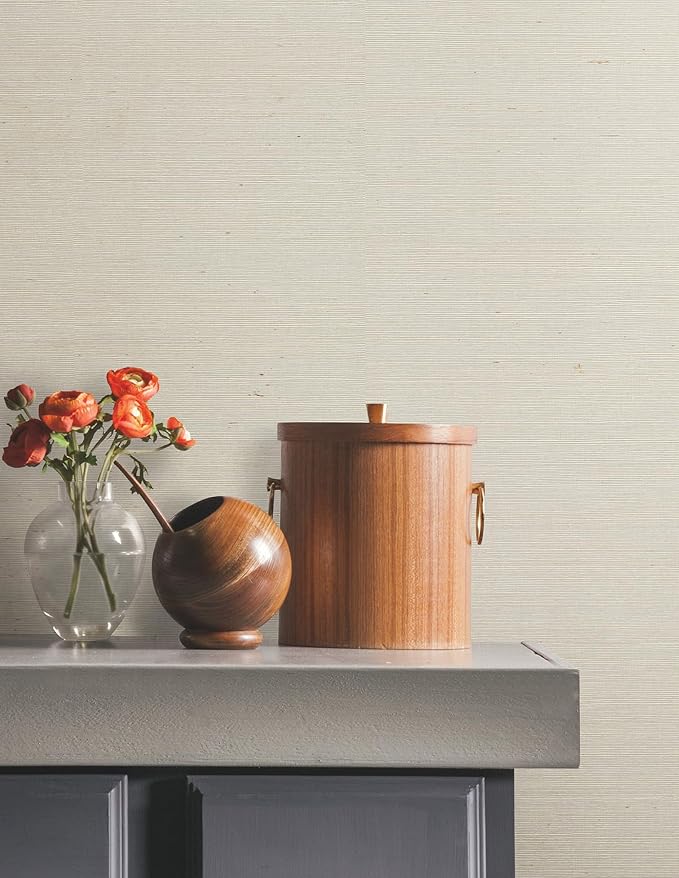 York Wallcoverings Natural Sisal White Peel and Stick Grasscloth Wallpaper - Image 2