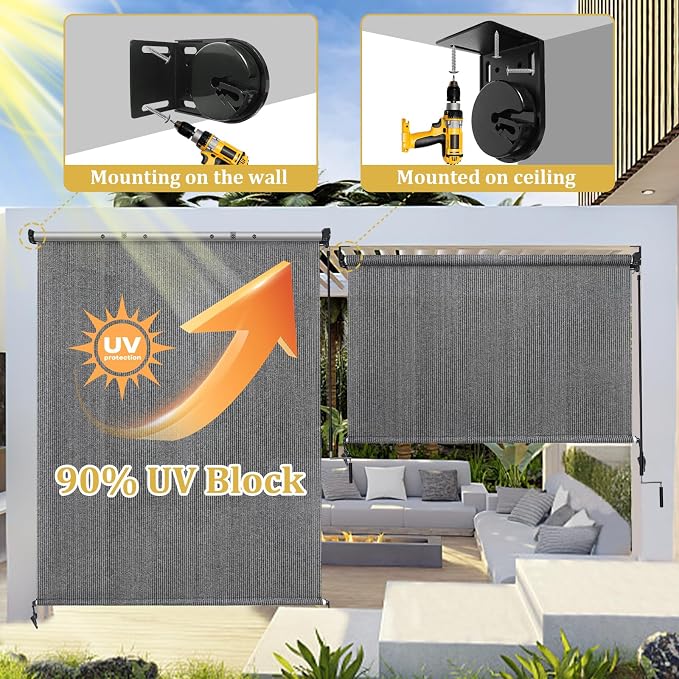 Shade&Beyond Outdoor Roller Shades 4' W x 8' H Cordless Patio Roll Up Blinds - Image 4