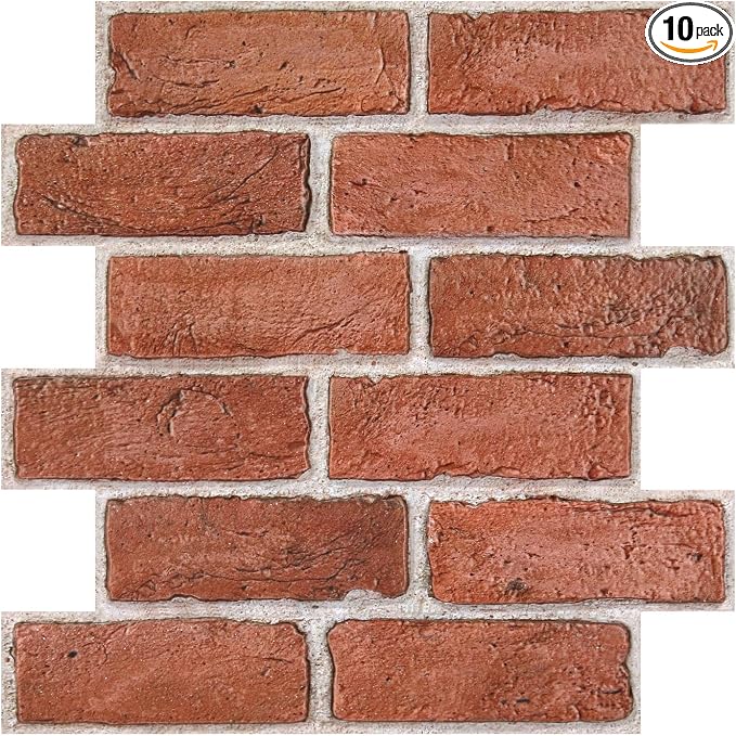 COMSTICKC 3D Red Faux Brick Wall Panel Peel and Stick, Not Real Tile, Small by COMSTICKCDECOR