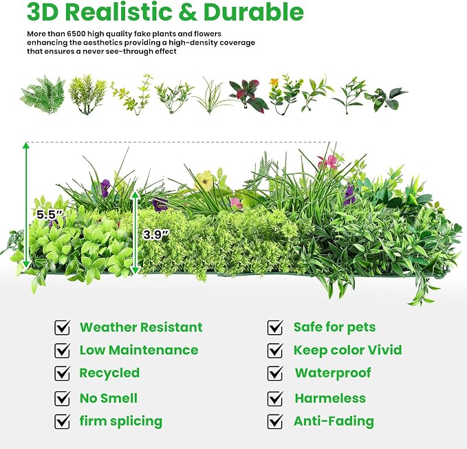 Artificial Boxwood Panel 8 Pieces 20"x20", Faux Ivy Privacy Fence Screen - Image 9