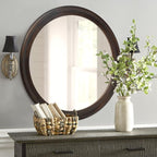 CULER Round Wall Mirrors 30 Inch, Wood Rustic Decorative Transitional Mirror - Image 2
