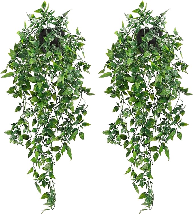 Whonline 2pcs Fake Hanging Plants, Artificial Potted Plants by WHONLINE