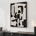 Framed Neutral Abstract Wall Art, Modern Black and Beige Canvas Prints - Image 2