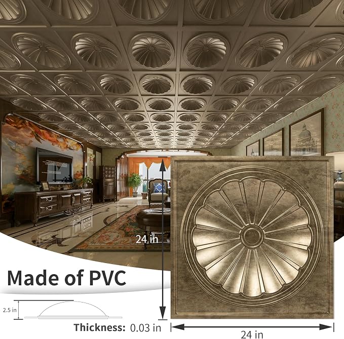 Art3dwallpanels Ceiling Tiles 12 Pack Drop Ceiling Tiles, 24 x 24 Inch High - Image 3