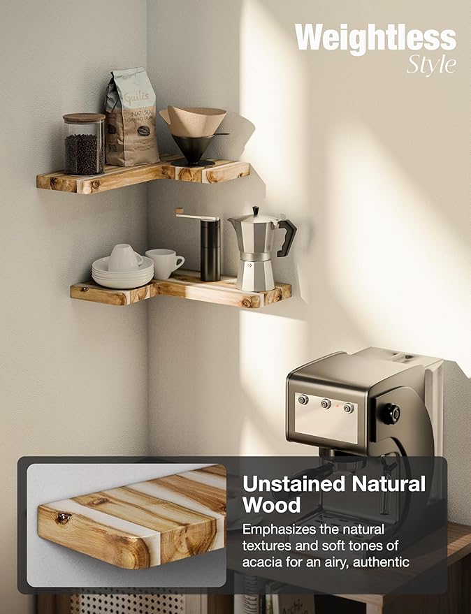 BATODA Acacia Corner Floating Shelves 17“x12”, Wall Shelves - Image 5