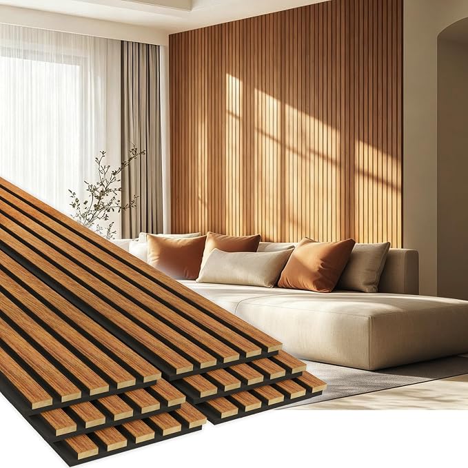 EVERECO 6 Pack Wood Slat Acoustic Wall Panels 92.5" × 7.87", 3D Sound Absorbing by Unknown