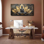 Large Buddha Lotus Canvas Wall Art Abstract Gold and Grey Zen Buddhism Decor - Image 4