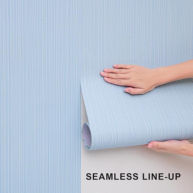 FUKU MON Light Blue Grasscloth Wallpaper Peel and Stick 24" x 394" Thickened - Image 7