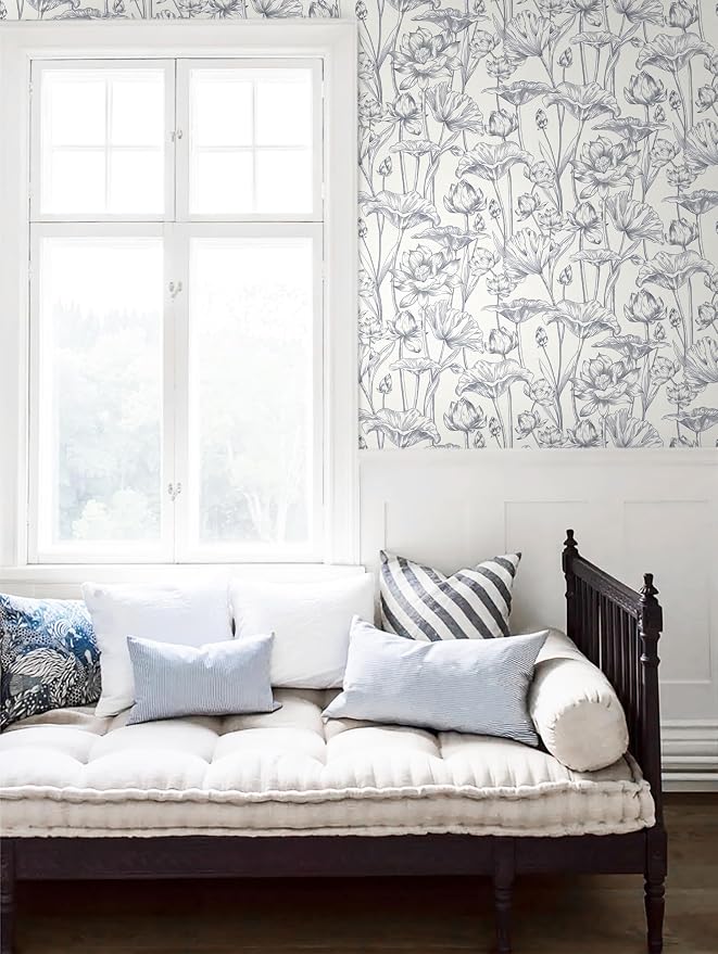 Timeet Floral Peel and Stick Wallpaper 16" x 197" White and Purple Wallpaper - Image 4