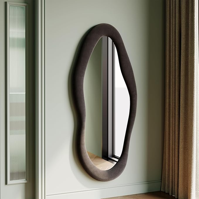 Honyee 55" x 24" Wavy Mirror, Flannel Wrapped Wooden Frame, Irregular Hanging by Honyee