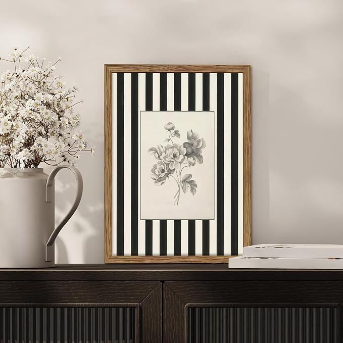 Framed Vintage Floral Wall Art, Minimalist Botanical Artwork Print Picture - Image 2