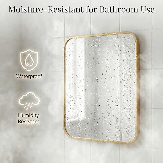 30x36 Inch Matte Gold Bathroom Vanity Mirrors | Flush Mount Deep Set Metal Wall - Image 4