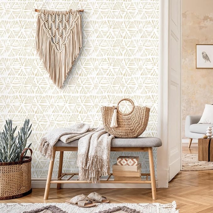 Peel and Stick Wallpaper Boho Wallpaper Geometric Beige and White Contact Paper - Image 5