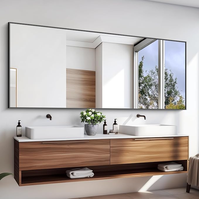 KOCUUY 72x30 Inch Large Black Wall Mounted Mirror, Aluminum Framed Decorative by KOCUUY