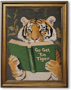 Vintage Gold Framed Wall Art Go Get Em Tiger Poster Funny Animal Reading Book by Unknown