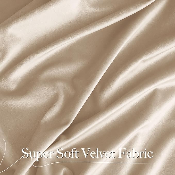 NICETOWN Beige Velvet Room Darkening Curtains, Home Decor Light Blocking - Image 2