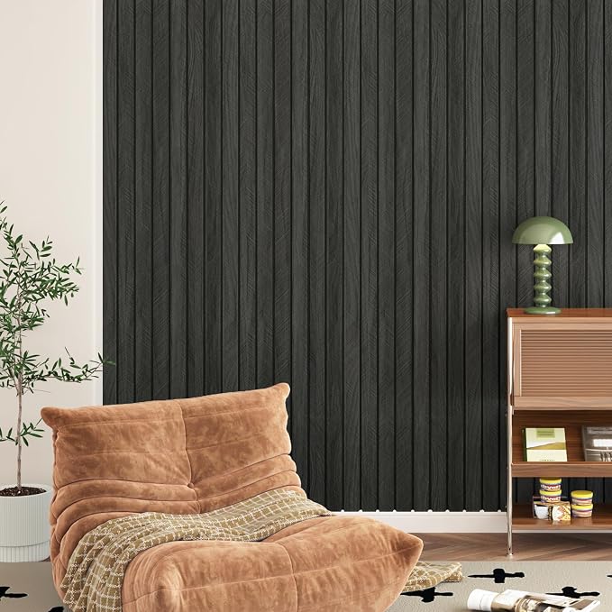 Self Adhesive Wood Slat Wall Paneling Grey/Black 3D Wood Panels - Image 2