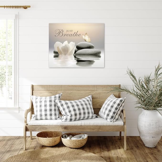 EOBTAIN Zen Wall Art Butterfly and Water Lily Flower Stone Relaxing Spa - Image 2