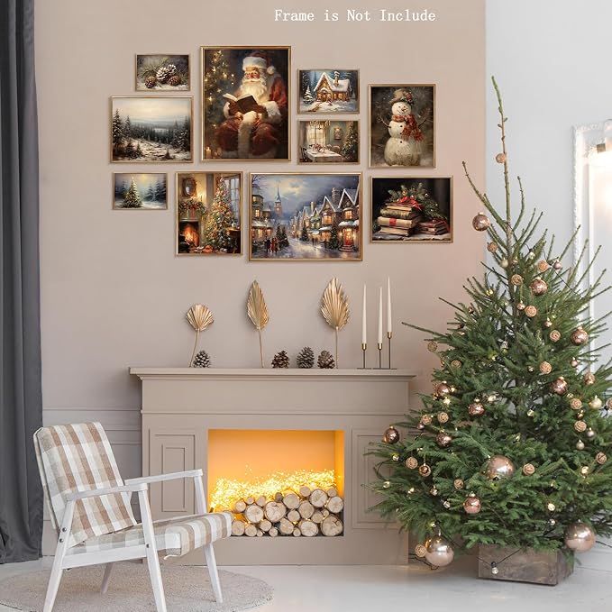 Vodefoad Christmas Gallery Wall SET of 10 Vintage Christmas Wall Art Retro - Image 9