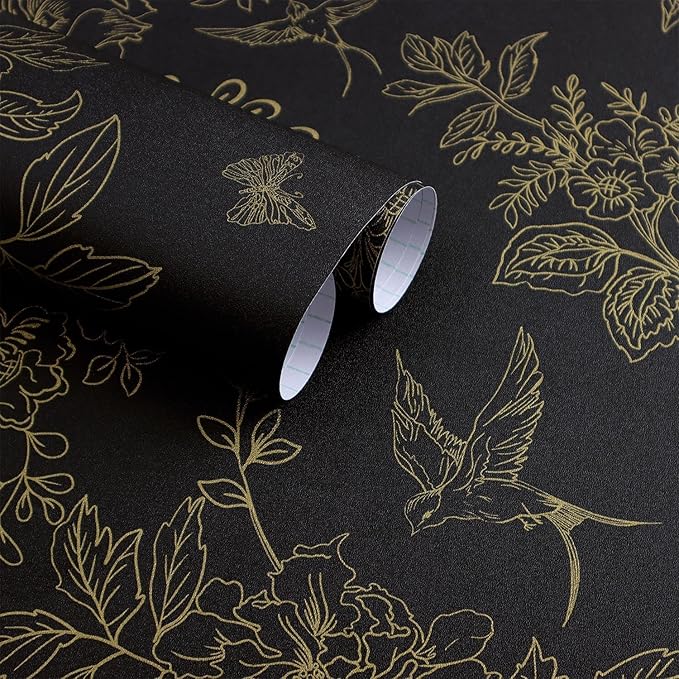 Froluya Black and Gold Wallpaper Peel and Stick Wallpaper 17.7"x590.5" Vintage by Froluya