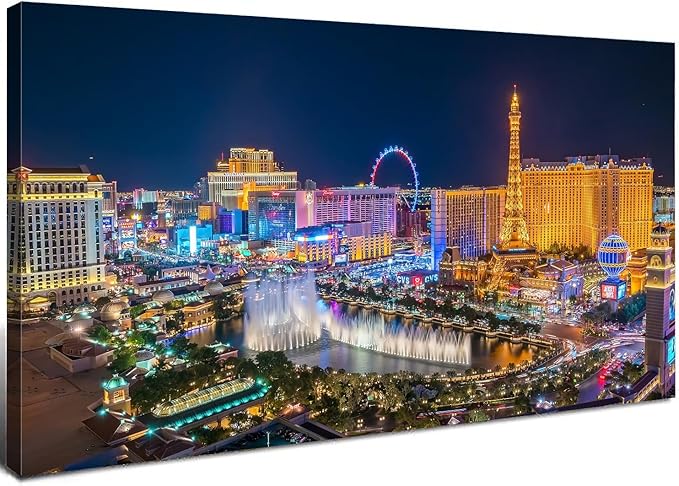 Las Vegas Skyline Wall Art American Cityscape Wall Decor City Night View Canvas by HOME