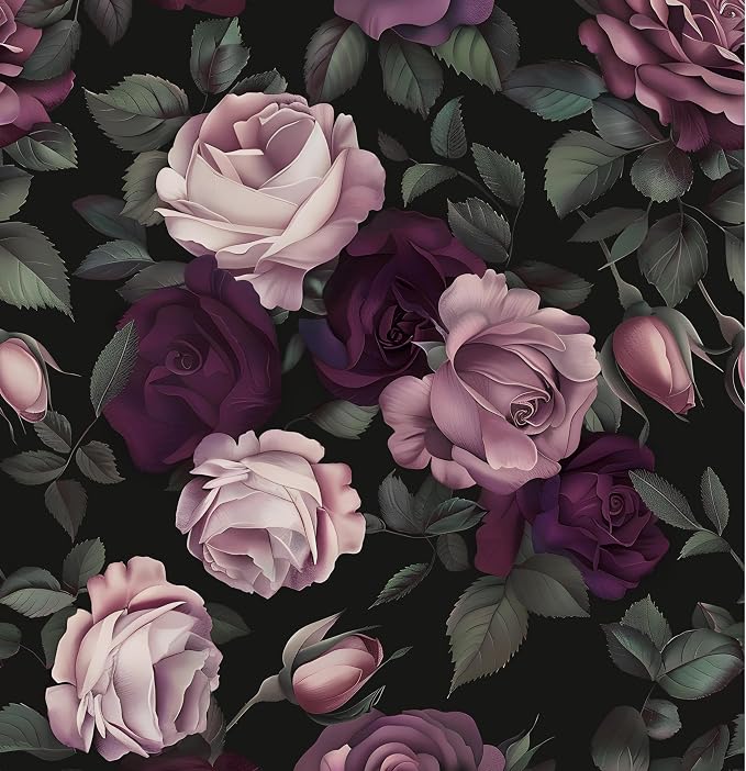 Purple Pink Rose Wallpaper Peel and Stick Vintage Floral Contact Paper 17.5in by Laatse